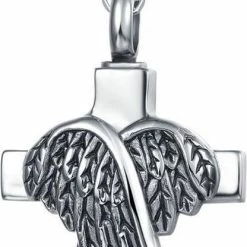 Aanbiedingen ๐งจ Quiges - RVS Ashanger Urn Kruis Met Vleugels Met Verstelbare Ketting 46 - 52cm - SLSA005 ๐