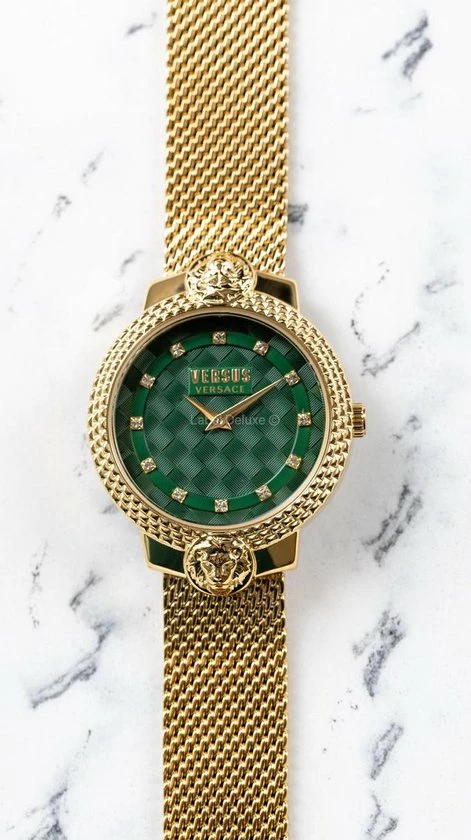 Begroting π Versus Versace Mouffetard Gold Green Swarovski - Dameshorloge - VSPLK1620 - Goud - Green - RVS Mesh Horlogeband - 38 MM β 9 Begroting π Versus Versace Mouffetard Gold Green Swarovski - Dameshorloge - VSPLK1620 - Goud - Green - RVS Mesh Horlogeband - 38 MM β - Afbeelding 7