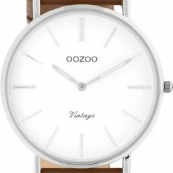 Kopen π OOZOO Vintage Series - Zilveren Horloge Met Mokka Bruine Leren Band - C20252 π