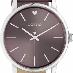Nieuw ✔️ OOZOO Timepieces - Zilveren Horloge Met Mauve Leren Band - C10927 - Ø40 🥰 -Sieraden-horloges Winkel 502x840