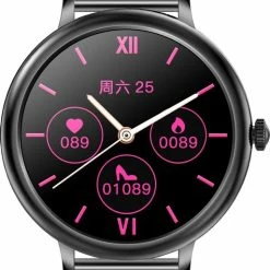 Nieuw 🎉 Belesy® CHARMING - Smartwatch Dames - Horloge - 1.3 Inch - Kleurenscherm - Stappenteller - Bloeddruk - Hartslag - Maak Je Eigen ⌚ Watchfaces - Staal – Zwart 🛒 -Sieraden-horloges Winkel 513x840 1