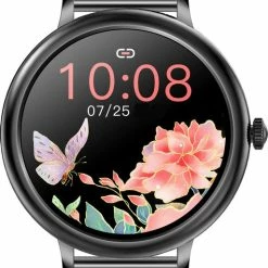 Nieuw 🎉 Belesy® CHARMING - Smartwatch Dames - Horloge - 1.3 Inch - Kleurenscherm - Stappenteller - Bloeddruk - Hartslag - Maak Je Eigen ⌚ Watchfaces - Staal – Zwart 🛒 -Sieraden-horloges Winkel 513x840 2