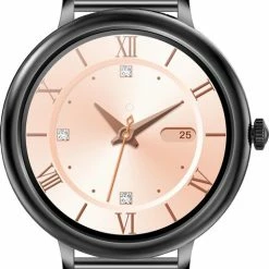 Nieuw 🎉 Belesy® CHARMING - Smartwatch Dames - Horloge - 1.3 Inch - Kleurenscherm - Stappenteller - Bloeddruk - Hartslag - Maak Je Eigen ⌚ Watchfaces - Staal – Zwart 🛒 -Sieraden-horloges Winkel 513x840 3