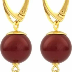 Beste Pirce 😍 ARLIZI 1762 Oorbellen Parel Swarovski Kristal Rood - Sterling Zilver Verguld - 4 Cm 😉