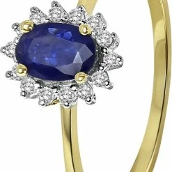 Aanbiedingen 😍 Lucardi - Diamond Luxury - 14 Karaat Geelgouden Ring Saffier Met Diamant 🛒 -Sieraden-horloges Winkel 524x840