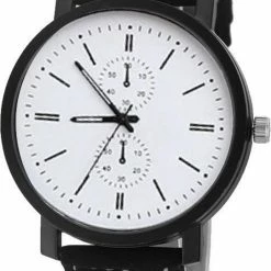 Aanbiedingen 😀 Fashion Favorite Pollock White Quartz Horloge | Zwart/Wit | Kunstleder | Ø 45 Mm 💯