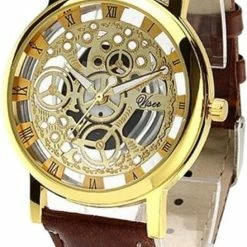 Beste Pirce 😀 Fako® - Horloge - Open Uurwerk - Goudkleurig - Bruin 🌟