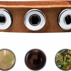 Beste deal ⌛ Quiges Dames Leren Armband Met 12mm Drukknopen/Chunks Bruin - EBKS048 🎁