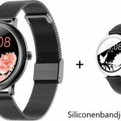 Nieuw 🎉 Belesy® CHARMING - Smartwatch Dames - Horloge - 1.3 Inch - Kleurenscherm - Stappenteller - Bloeddruk - Hartslag - Maak Je Eigen ⌚ Watchfaces - Staal – Zwart 🛒 -Sieraden-horloges Winkel 550x354
