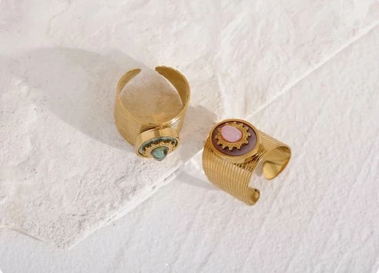 Gloednieuw β Yehwang Ring Goud - Natuursteen - Stainless Steel π 4 Gloednieuw β Yehwang Ring Goud - Natuursteen - Stainless Steel π - Afbeelding 2