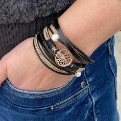 Flash-uitverkoop ✨ Armband Dames Rosegoud- Leren Wikkelarmband Galeara Design Rosekleurig Zwart Dames Levensboom 19,5cm - Galeara Design 🥰 -Sieraden-horloges Winkel 550x412 1