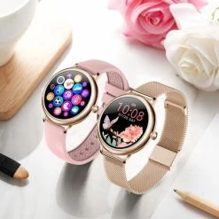 Nieuw 🎉 Belesy® CHARMING - Smartwatch Dames - Horloge - 1.3 Inch - Kleurenscherm - Stappenteller - Bloeddruk - Hartslag - Maak Je Eigen ⌚ Watchfaces - Staal – Zwart 🛒 -Sieraden-horloges Winkel 550x437