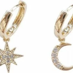 Groothandel 🔔 Yada Oorbellen Ster Maan - Asymmetrisch Goud - Dames - Wordt Ingepakt Als Cadeautje 🎁 -Sieraden-horloges Winkel 550x439