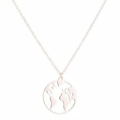 Nieuw 🎁 Joboly Wereld Bol Aarde Reizen Ketting - Dames - Rosékleurig - 45 Cm 🔥