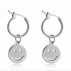 Beste deal 🥰 Togadget Bukuri Jewelry - Smiley Glimlach Gezicht Hanger Oorringen - Oorhangers - Oorbellen Zilverkleurig - Earparty - Trend - Hoop Earrings 💯