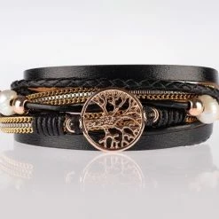 Flash-uitverkoop ✨ Armband Dames Rosegoud- Leren Wikkelarmband Galeara Design Rosekleurig Zwart Dames Levensboom 19,5cm - Galeara Design 🥰 -Sieraden-horloges Winkel 550x502 3