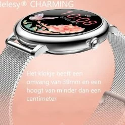 Nieuw 🎉 Belesy® CHARMING - Smartwatch Dames - Horloge - 1.3 Inch - Kleurenscherm - Stappenteller - Bloeddruk - Hartslag - Maak Je Eigen ⌚ Watchfaces - Staal – Zwart 🛒 -Sieraden-horloges Winkel 550x520