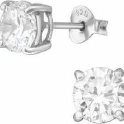 Begroting ⌛ Bijoutheek Sterling Zilveren Oorbel Rond Hoge Setting Crystal (6MM) 🔔