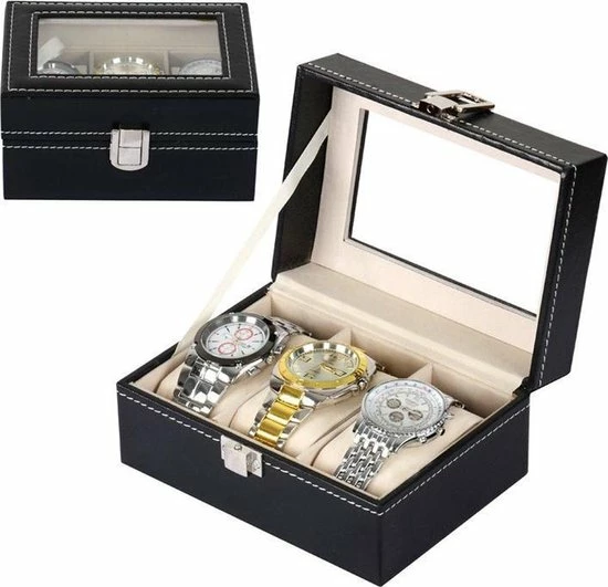 Begroting π Shopmore Horlogebox - Zwart - Geschikt Voor 3 Horloges β 4 Begroting π Shopmore Horlogebox - Zwart - Geschikt Voor 3 Horloges β - Afbeelding 2
