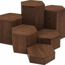 Nieuw 👍 Belle Vous Houten Hexagonale Display Risers (6 Pak) – Houten Standaarden Voor Planken En Balies – Stapsgewijze Plinten Voor Sieraden, Verkoop, Miniaturen, Cupcakes En Desserts ✨
