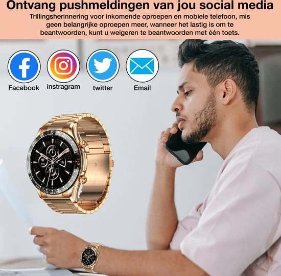 Nieuw π LUXXOZ Smartwatch Heren - Rose Goud - Horloge Heren - Bloeddrukmeter - Stappenteller - Full HD Touchscreen - Android & IOS - 45mm - Gratis Extra Bandjes 𧨠9 Nieuw π LUXXOZ Smartwatch Heren - Rose Goud - Horloge Heren - Bloeddrukmeter - Stappenteller - Full HD Touchscreen - Android & IOS - 45mm - Gratis Extra Bandjes 𧨠- Afbeelding 7
