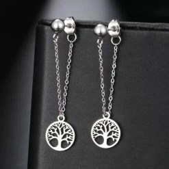 Aanbiedingen 🎁 Wellness-House | Oorbellen Hanging Tree Of Life Silver | Oorstekers | Tree Of Life | Levensboom | RVS | Zilverkleurig | Zen | Bescherming | Cadeau 😍