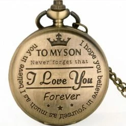 Begroting 🤩 Zakhorloge- To My Son- Brons- Schuifketting- Extra Batterij- Charme Bijoux ❤️