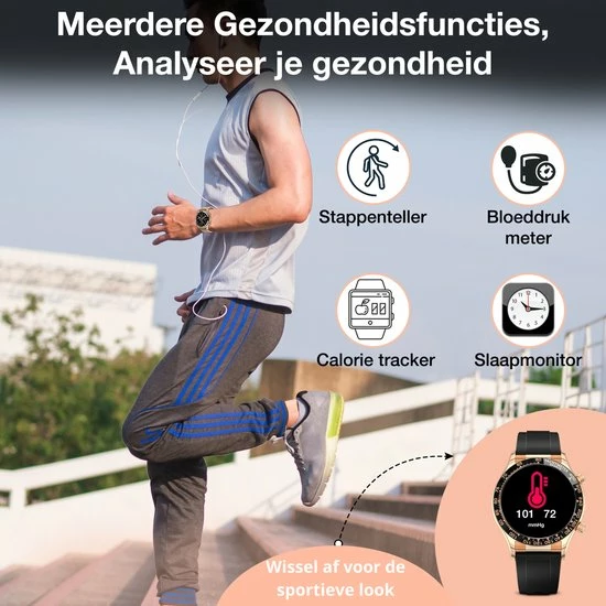 Nieuw π LUXXOZ Smartwatch Heren - Rose Goud - Horloge Heren - Bloeddrukmeter - Stappenteller - Full HD Touchscreen - Android & IOS - 45mm - Gratis Extra Bandjes 𧨠4 Nieuw π LUXXOZ Smartwatch Heren - Rose Goud - Horloge Heren - Bloeddrukmeter - Stappenteller - Full HD Touchscreen - Android & IOS - 45mm - Gratis Extra Bandjes 𧨠- Afbeelding 2