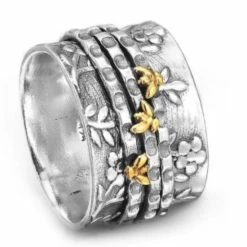Aanbiedingen ⭐ Ocean Of Motion - Ring - Brede Ring - 'Bee Happy' - Bijen Ring - Cadeau - Cadeau Voor Vriendin - Ring Dames - Ring Heren - Ringmaat 63/20.00 Mm 🎁