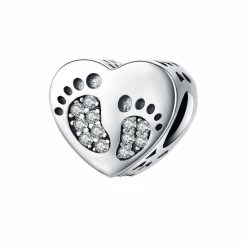 Promo 🧨 Voetjes Hart Bedel Zirconia | Heart Bead | Zilverana | Geschikt Voor Biagi , Pandora , Trollbeads Armband | 925 Zilver 😉