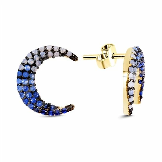 Goedkoop π QoF 18K Goud Oorbellen Met Blauw Zirkonia Crystal Maan π 3 Goedkoop π QoF 18K Goud Oorbellen Met Blauw Zirkonia Crystal Maan π