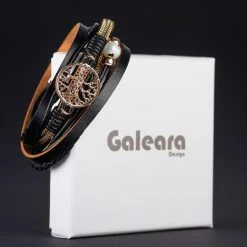 Flash-uitverkoop ✨ Armband Dames Rosegoud- Leren Wikkelarmband Galeara Design Rosekleurig Zwart Dames Levensboom 19,5cm - Galeara Design 🥰 -Sieraden-horloges Winkel 550x550 201