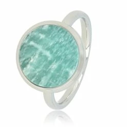 Groothandel π₯° My Bendel - Ring Zilver - Met Blauwe Amazoniet Edelsteen - My Bendel - Schitterde Ring Met 12 Mm Ronde Amazoniet Edelsteen - De Aderen In Deze Steen Maken Iedere Ring Uniek - Met Luxe Cadeauverpakking π