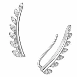 Aanbiedingen 😀 EAR IT UP - Oorklimmers - Blad - Bar - Ear Climbers - Earclimbers - Ear Crawlers - Gerhodineerd Zilver - Zirkonia - Pavézetting - 27 X 16 Mm - 1 Paar 💯