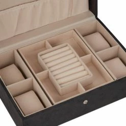 Beste Pirce ✔️ Relaxdays Sieradendoos - Juwelendoosje - Vakken - Sieradenkistje - Fluweel - Lederlook - Zwart 😍 -Sieraden-horloges Winkel 550x550 359