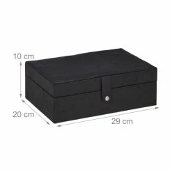 Beste Pirce ✔️ Relaxdays Sieradendoos - Juwelendoosje - Vakken - Sieradenkistje - Fluweel - Lederlook - Zwart 😍 -Sieraden-horloges Winkel 550x550 364