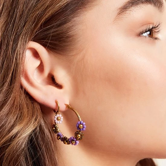 Promo 👏 Yehwang - Oorbellen - Flowerpower Beads Earrings - Beige - Stainless Steel ❤️ 6 Promo 👏 Yehwang - Oorbellen - Flowerpower Beads Earrings - Beige - Stainless Steel ❤️ - Afbeelding 4