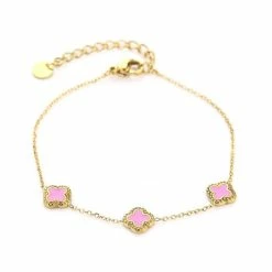 Flash-uitverkoop ❤️ Michelle Bijoux Armband (Sieraad) Armband 3 Klavers Pink Goud JE14110 💯