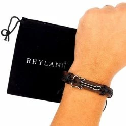 Flash-uitverkoop 👏 Rhylane – Armband Met Gitaar– Leder En Touw – 17.5 + 14 Cm - Zwart Met Bruin 🔥 -Sieraden-horloges Winkel 550x550 601