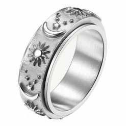 Uitgang ๐ Despora Anxiety Ring - (zon Maan) - Stress Ring - Fidget Ring - Draaibare Ring - Spinning Ring - Spinner Ring - Zilver Kleurig - (20.00 Mm / Maat 63) ๐