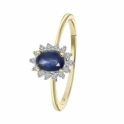 Aanbiedingen 😍 Lucardi - Diamond Luxury - 14 Karaat Geelgouden Ring Saffier Met Diamant 🛒