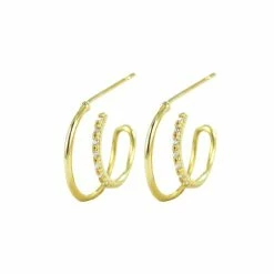 Begroting ✔️ Silventi 9NBSAM-G190467 Gouden Oorringen - Dames - Dubbele Ring - Glad - Steker Met Pouchette - Zirkonia - 14 X 3,7 Mm - 14 Karaat - Goud 👏