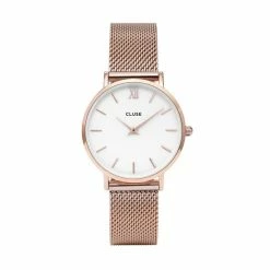 Beste Verkoop 🤩 Cluse Minuit Mesh White, Rose Gold Colour 👍 -Sieraden-horloges Winkel 550x550 780