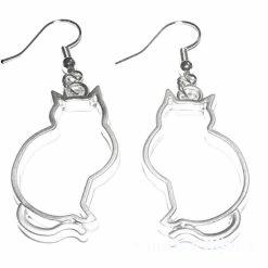 Beste deal 👍 Lange-Grote-Poes-Oorbellen-Metaal-Zilverkleur-Charme Bijoux 🎁