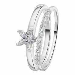 Beste Pirce 🤩 Lucardi - Dames Dubbele Ring Met Zirkonia Ster - Ring - Cadeau - Echt Zilver - Zilverkleurig 😍 -Sieraden-horloges Winkel 550x550 832