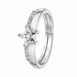Beste Pirce 🤩 Lucardi - Dames Dubbele Ring Met Zirkonia Ster - Ring - Cadeau - Echt Zilver - Zilverkleurig 😍 -Sieraden-horloges Winkel 550x550 833