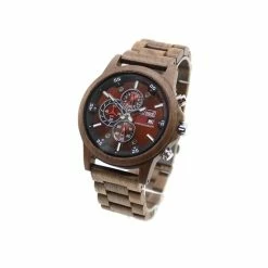 Gloednieuw 🤩 Woed | Walnut - Houten Horloge Heren - 50 Mm - Quertz - Premium - Walnoot- Bruin - Rood ✨
