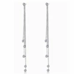 Goedkoop ⌛ Lange Oorbellen- Dubbel - Zilverkleurig-Strass-Charme Bijoux 🌟