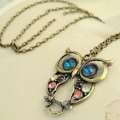 Promo 💯 NiSy.nl Vintage Ketting Met Uil | Vogel Met Gekleurde Steentjes | Retro Bronskleurig ⭐ -Sieraden-horloges Winkel 550x551 4