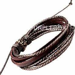 Goedkoopste 🛒 MeaShop Geknoopt Leren Armbandje, Bruin Voor Hem En Haar 🔥